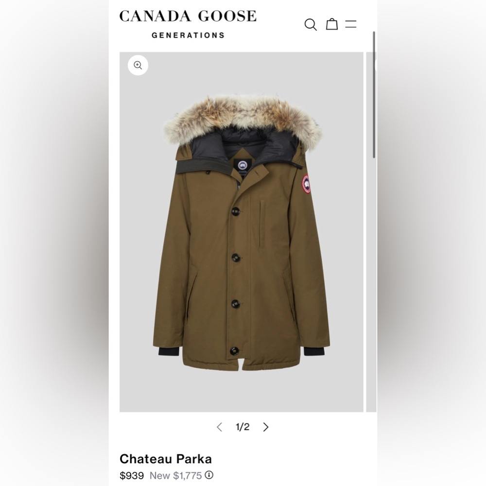 💙 Canada Goose Olive Green Down Parka with Fur-Trim Hood